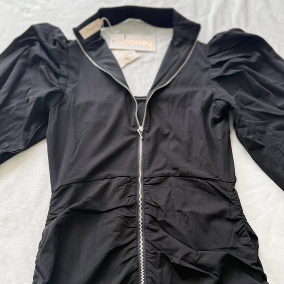 NWT Long Sleeve Black Mini Dress with Zip Up Back and Choker Neck - Picture 5 of 7